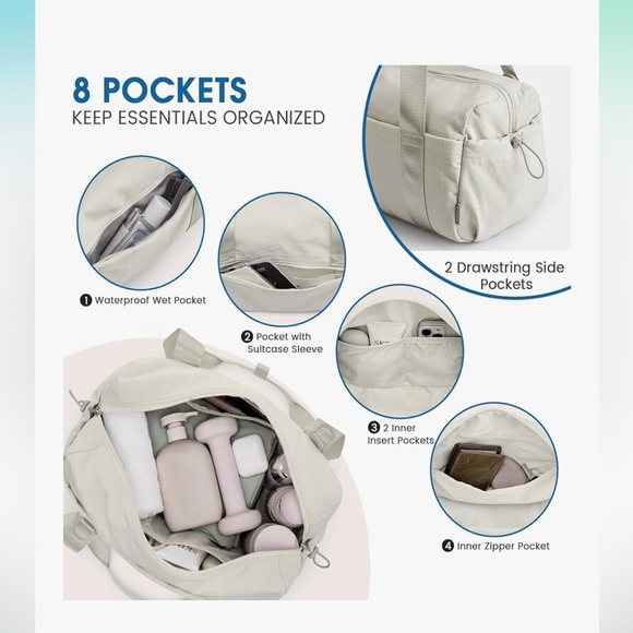 G4Free Beige Small Gym Duffel Bag with Detachable Strap NWT - Picture 2 of 9